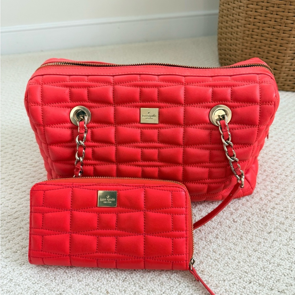 Kate Spade Quilted Red Shoulder Bag and Wallet